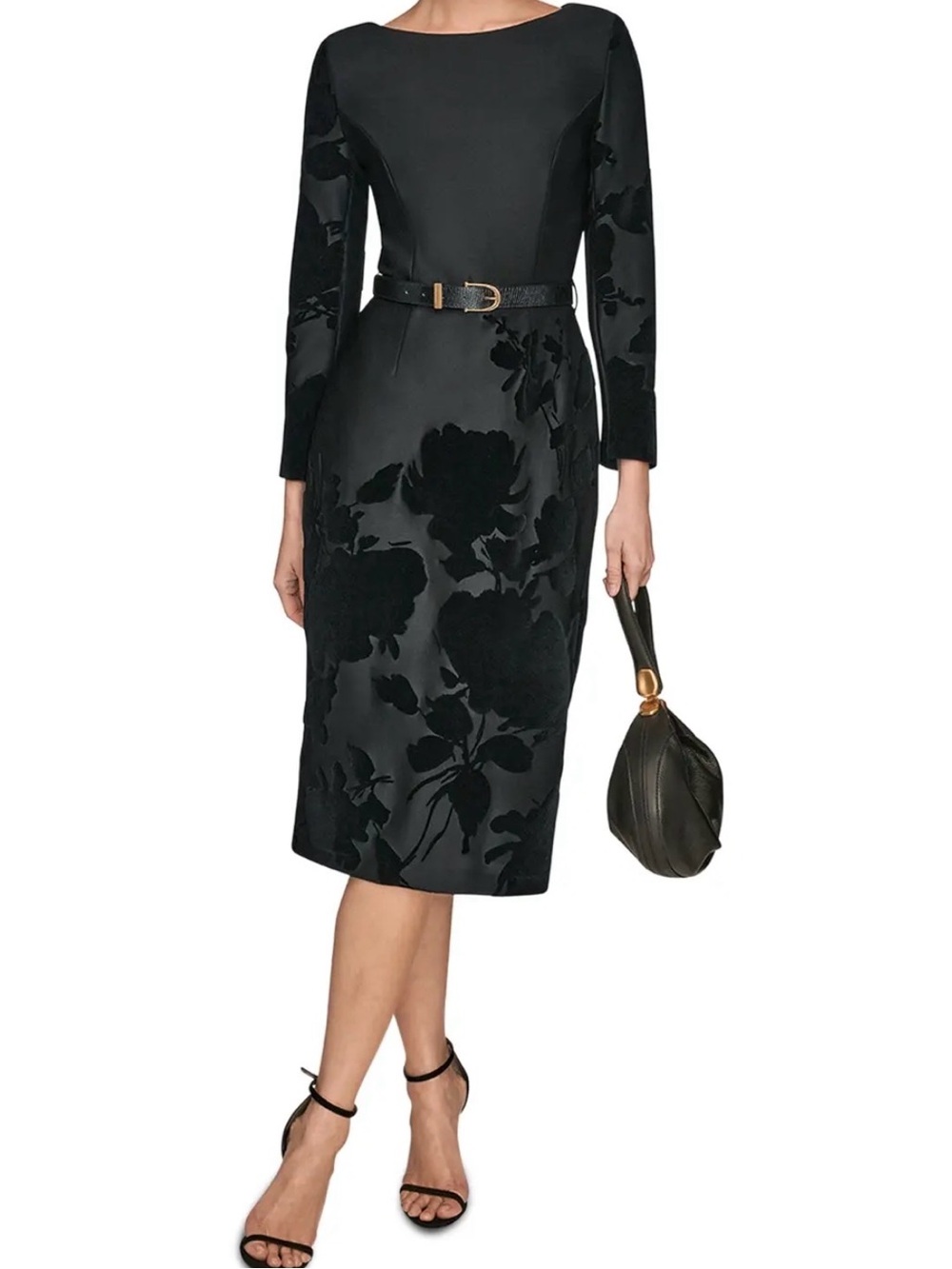 Donna Karan Black Floral Burnout Midi Dress